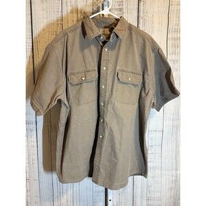 Lands End Men’s Short Sleeve Shirt Brown XL Vintage Button Down